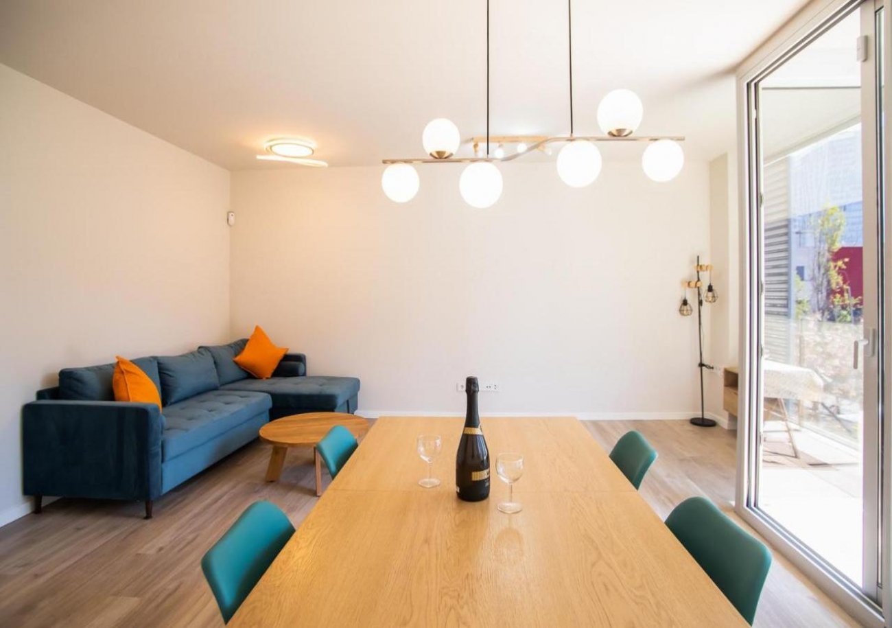 Sunlit living and dining area